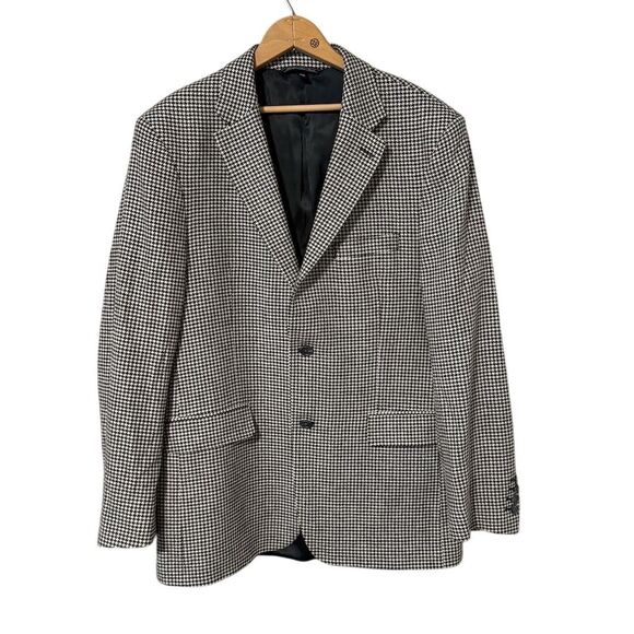 J. Peterman Men's Houndstooth 2 Piece Brown Blazer Size 42 Cashmere Wool